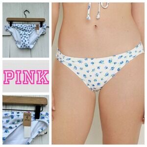 PINK Victoria's Secret Morning Sky Floral Brief Bikini Bottom Blue White Size M